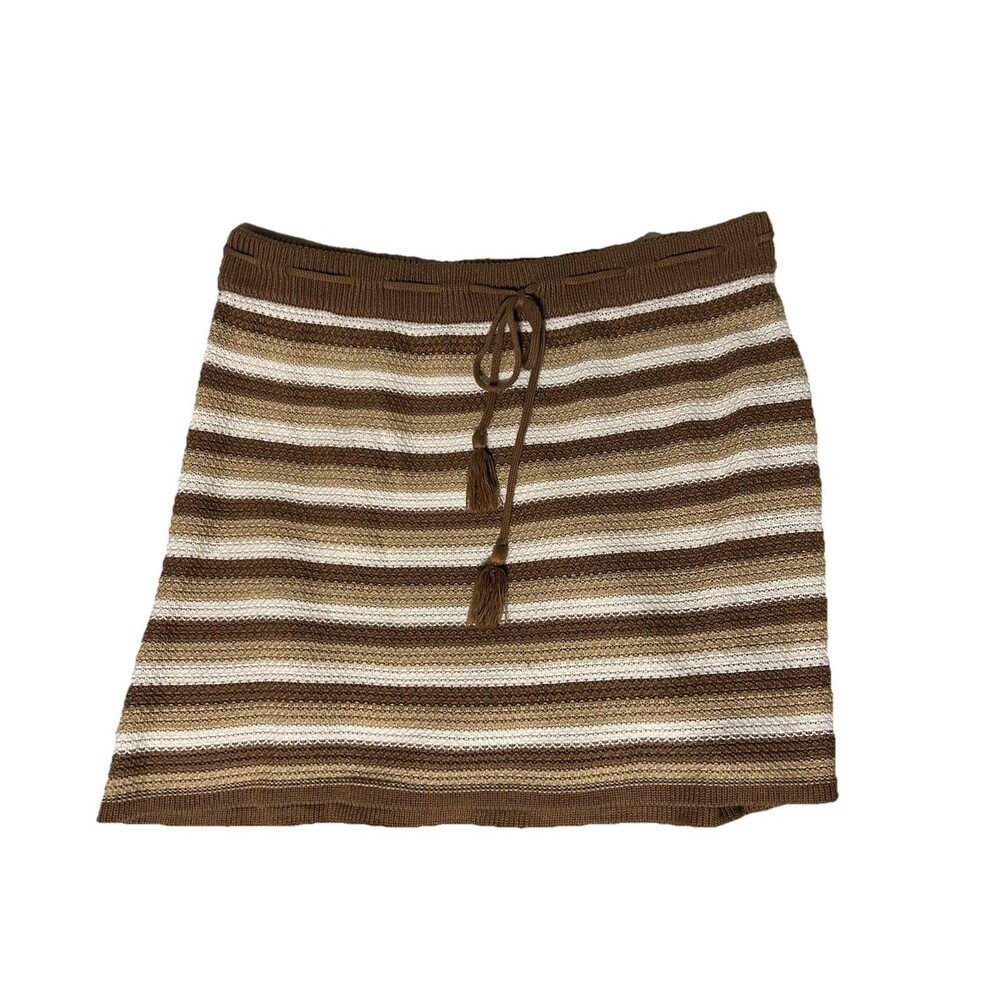 Madden NYC Knit Acrylic Striped Drawstring Skirt Brown Beige White XXL Short